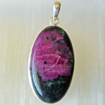 Zoisite in Ruby Pendant with Black Tschermakite Zoisite in Ruby with Black Tschermakite