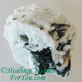 Rough Green Tourmaline and White Albite Rough Dark Green Tourmaline in White Albite